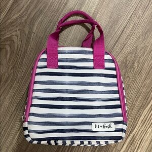 Fit + Fresh Striped Lunch Bag with Pink Handles